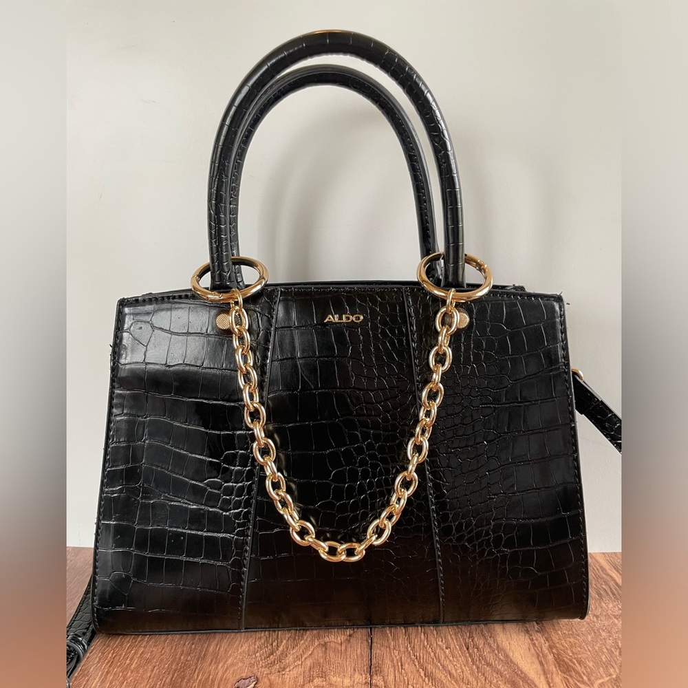 ALDO Perregreenn Faux Crocodile Bag with Crossbody Strap and Gold Chain Detail